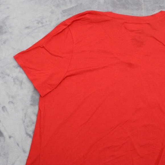 Disney Shirt Women XXL Red Mickey Mouse Graphic Print V Neck Tie Front Crop Tee - Picture 10 of 13